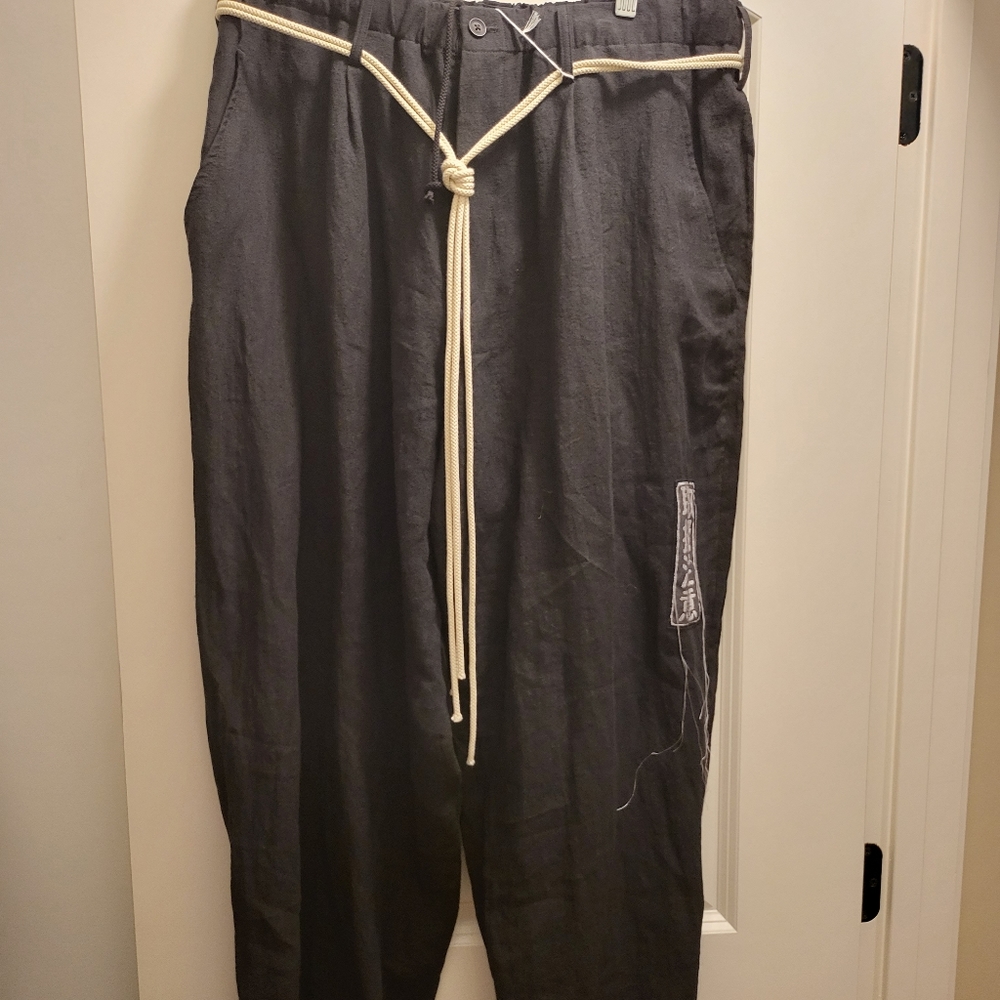 Yohji Yamamoto YoHD-P52-303Hem twisted Linen Pants with Emblem